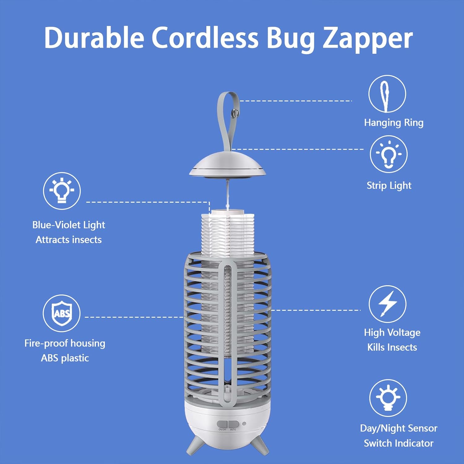 Bug Zapper Outdoor Rechargeable 2 in 1 Wireless Mosquito Killer Lamp 2500mAh Electric Trap Ideal Bug Zapper Indoor for Patio, Home, Backyard, Yard, Garden, Campsite (White)