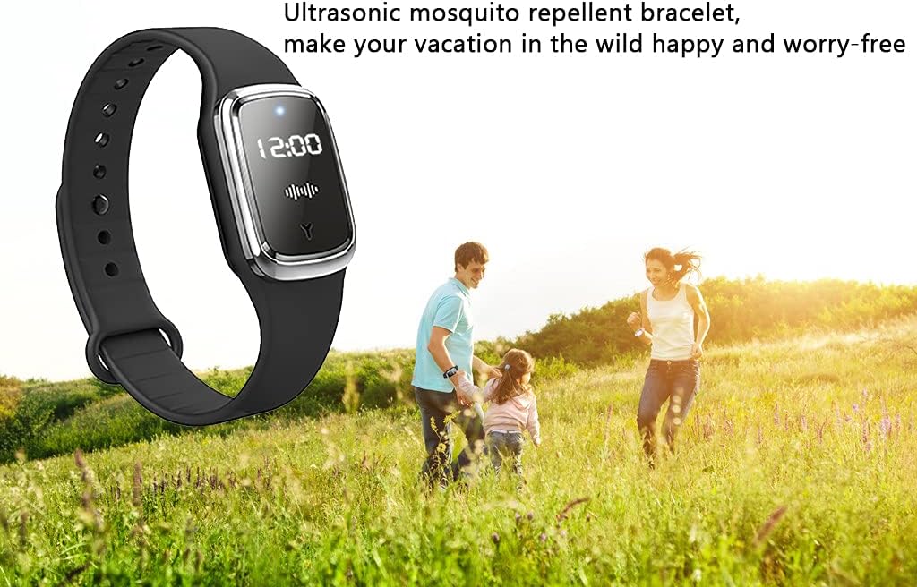Ultrasonic Mosquito Repellent Bracelet Watch with Clock Function, USB Rechargeable Anti Mosquito Repeller Wristband Suitable for Adults and Kids Mosquito Insect Repellent Band (2 Pack,Black)