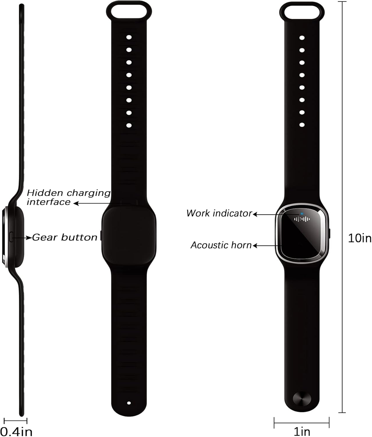 Ultrasonic Mosquito Repellent Bracelet Watch with Clock Function, USB Rechargeable Anti Mosquito Repeller Wristband Suitable for Adults and Kids Mosquito Insect Repellent Band (2 Pack,Black)