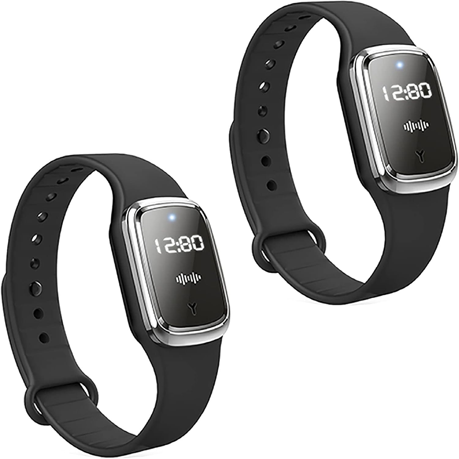 Ultrasonic Mosquito Repellent Bracelet Watch with Clock Function, USB Rechargeable Anti Mosquito Repeller Wristband Suitable for Adults and Kids Mosquito Insect Repellent Band (2 Pack,Black)