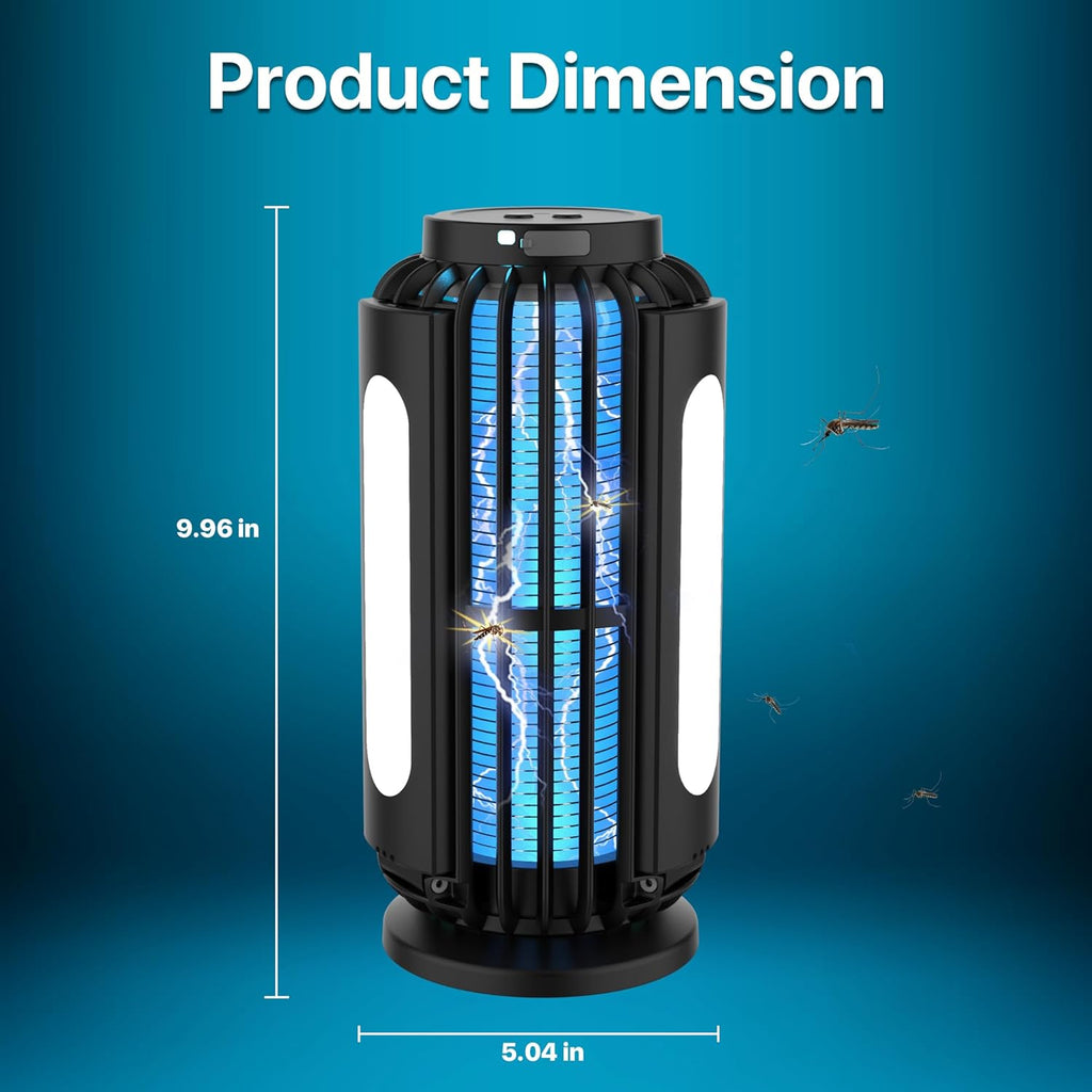 Bug Zapper Outdoor, Solar Bug Zapper with 3 Solar Panels, IP65 Zapper Indoor for Home, 3600mAh Mosquito Killer for Backyard