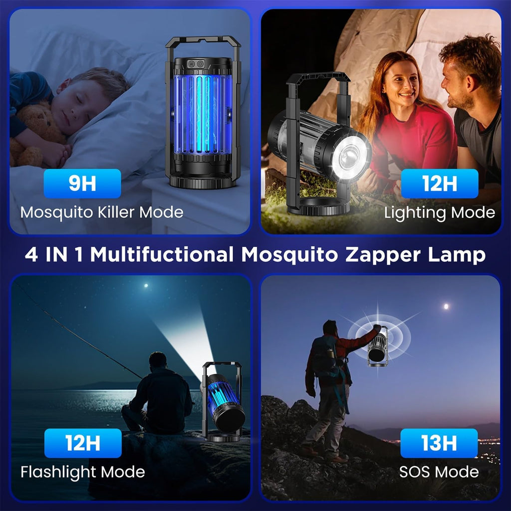 Bug Zapper Outdoor & Indoor, 4200V Electric Mosquito Zapper, 4 in 1 Fly Trap with 5000mAh Battery & LED, Portable & Rechargeable Mosquito Killer for Outdoor Patio, Camping