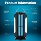 Bug Zapper Outdoor, Solar Bug Zapper with 3 Solar Panels, IP65 Zapper Indoor for Home, 3600mAh Mosquito Killer for Backyard