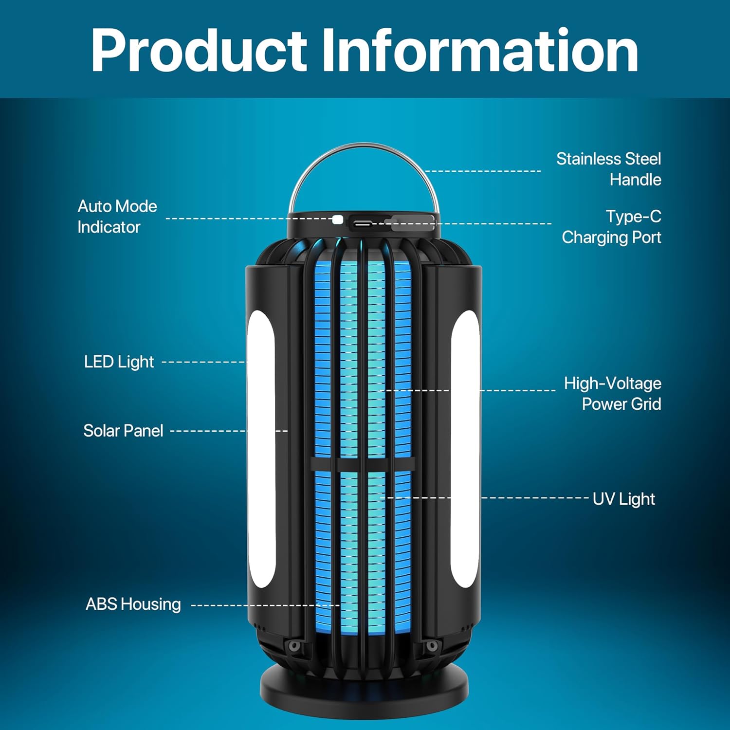 Bug Zapper Outdoor, Solar Bug Zapper with 3 Solar Panels, IP65 Zapper Indoor for Home, 3600mAh Mosquito Killer for Backyard