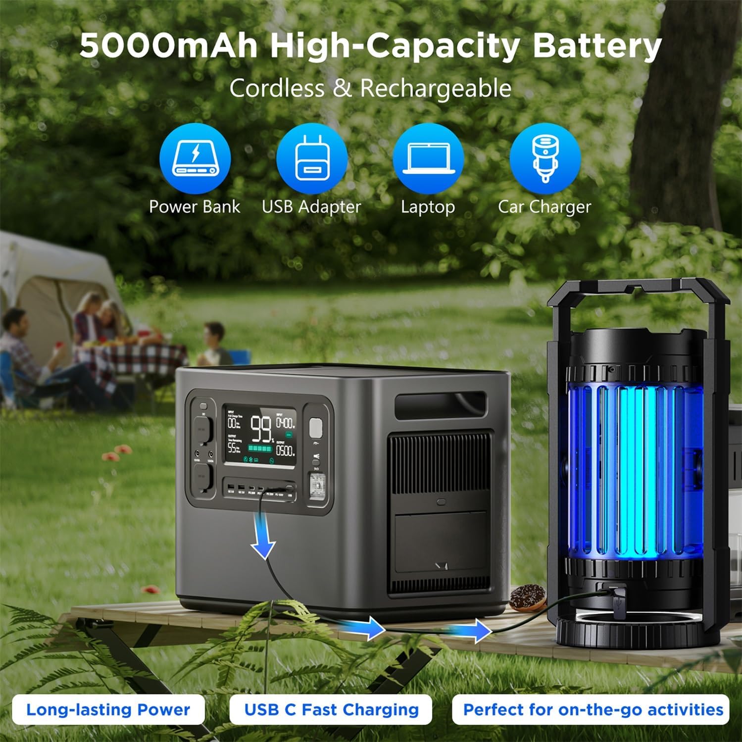 Bug Zapper Outdoor & Indoor, 4200V Electric Mosquito Zapper, 4 in 1 Fly Trap with 5000mAh Battery & LED, Portable & Rechargeable Mosquito Killer for Outdoor Patio, Camping