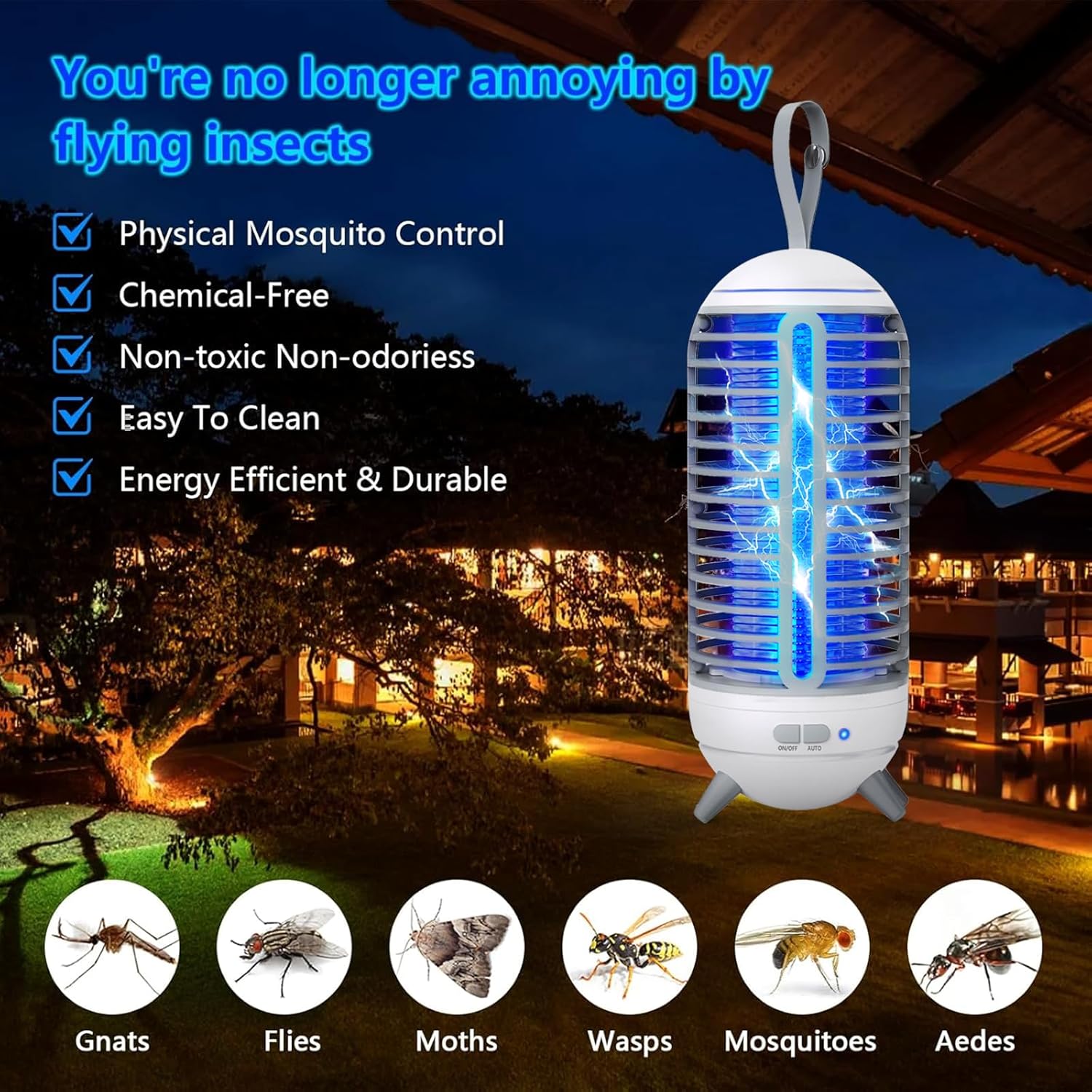 Bug Zapper Outdoor Rechargeable 2 in 1 Wireless Mosquito Killer Lamp 2500mAh Bug Zapper Electric Trap Ideal Fly Zapper Indoor for Patio, Home, Backyard, Yard, Garden, Campsite (Black) 1