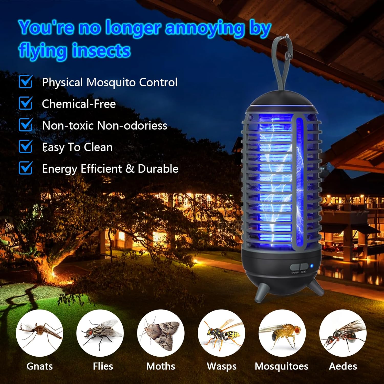 Bug Zapper Outdoor Rechargeable 2 in 1 Wireless Mosquito Killer Lamp 2500mAh Electric Trap Ideal Bug Zapper Indoor for Patio, Home, Backyard, Yard, Garden, Campsite (White)
