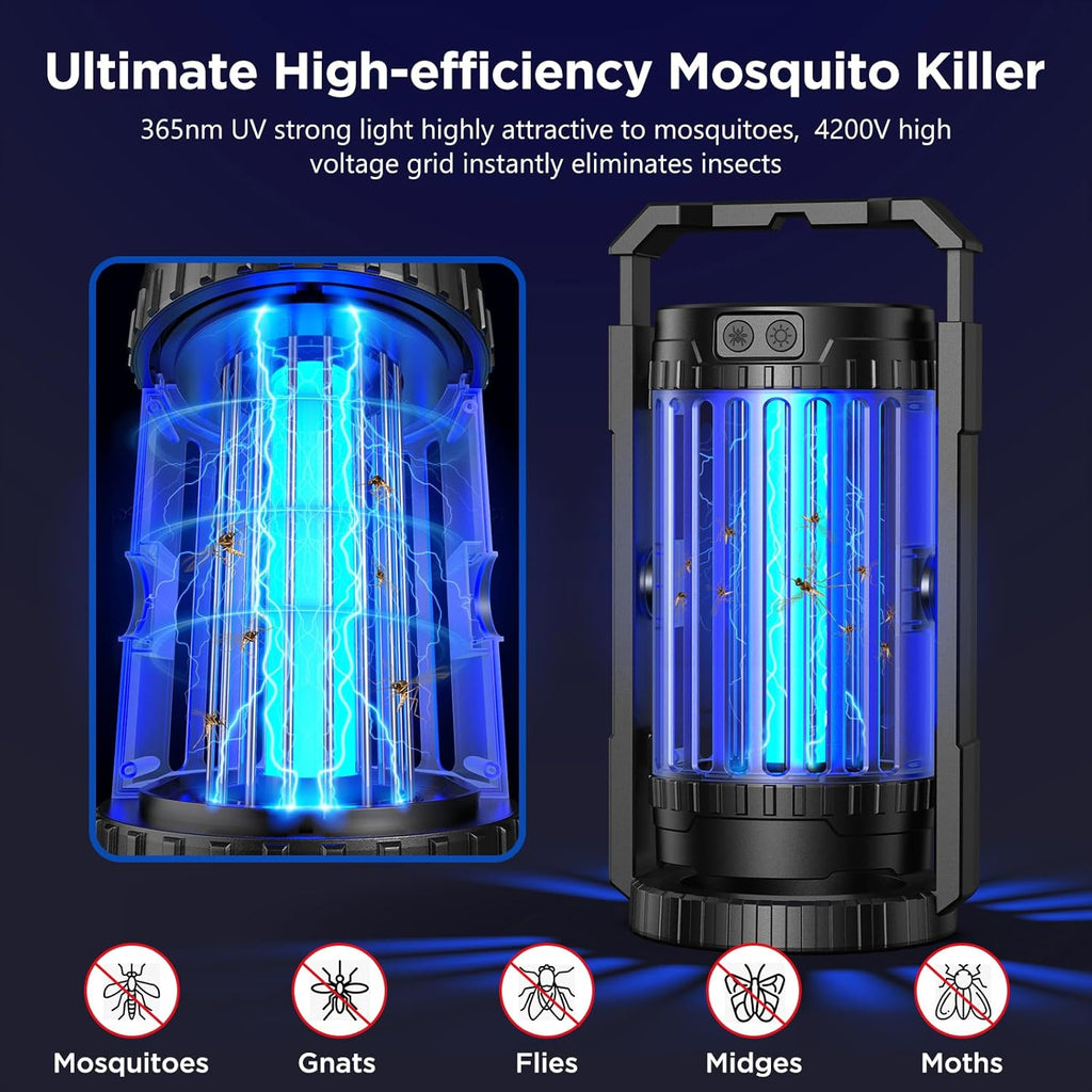 Bug Zapper Outdoor & Indoor, 4200V Electric Mosquito Zapper, 4 in 1 Fly Trap with 5000mAh Battery & LED, Portable & Rechargeable Mosquito Killer for Outdoor Patio, Camping