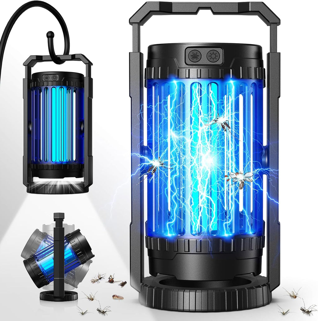 Bug Zapper Outdoor & Indoor, 4200V Electric Mosquito Zapper, 4 in 1 Fly Trap with 5000mAh Battery & LED, Portable & Rechargeable Mosquito Killer for Outdoor Patio, Camping