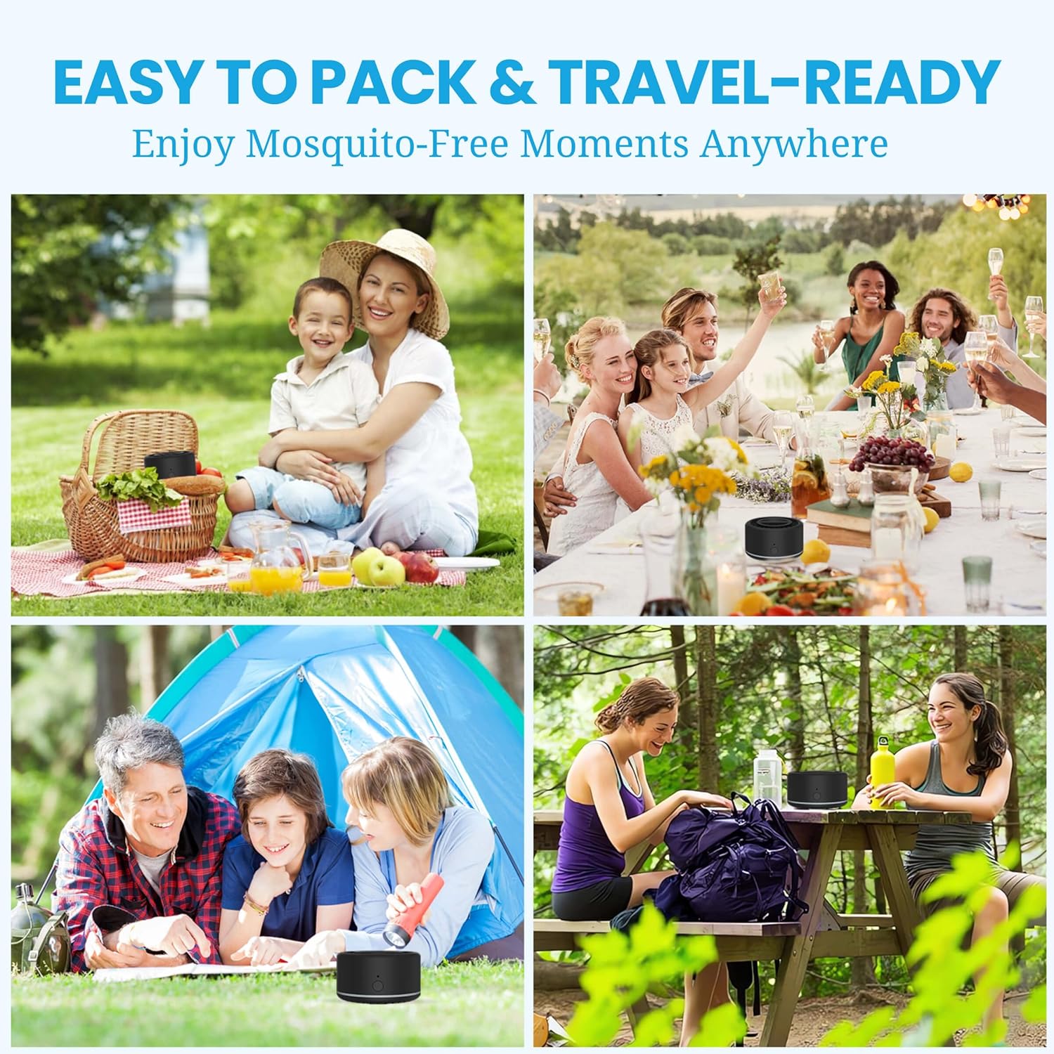 Mosquito Repellent Outdoor Patio, Bug Repellent Outdoor Portable Insect Repeller Rechargeable Mosquito Deterrent Device Camping Hiking (Black, 2 Refills)
